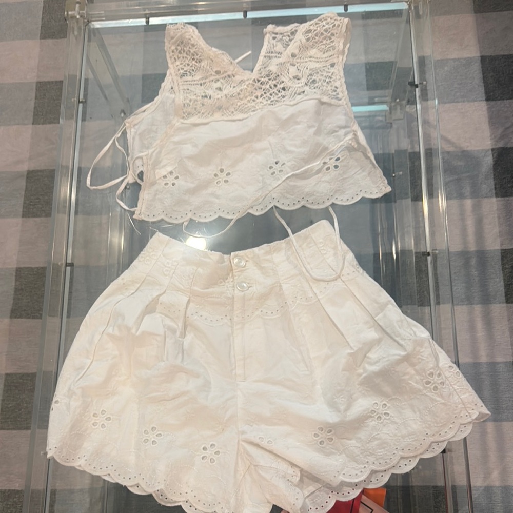 Free People White Shorts Set